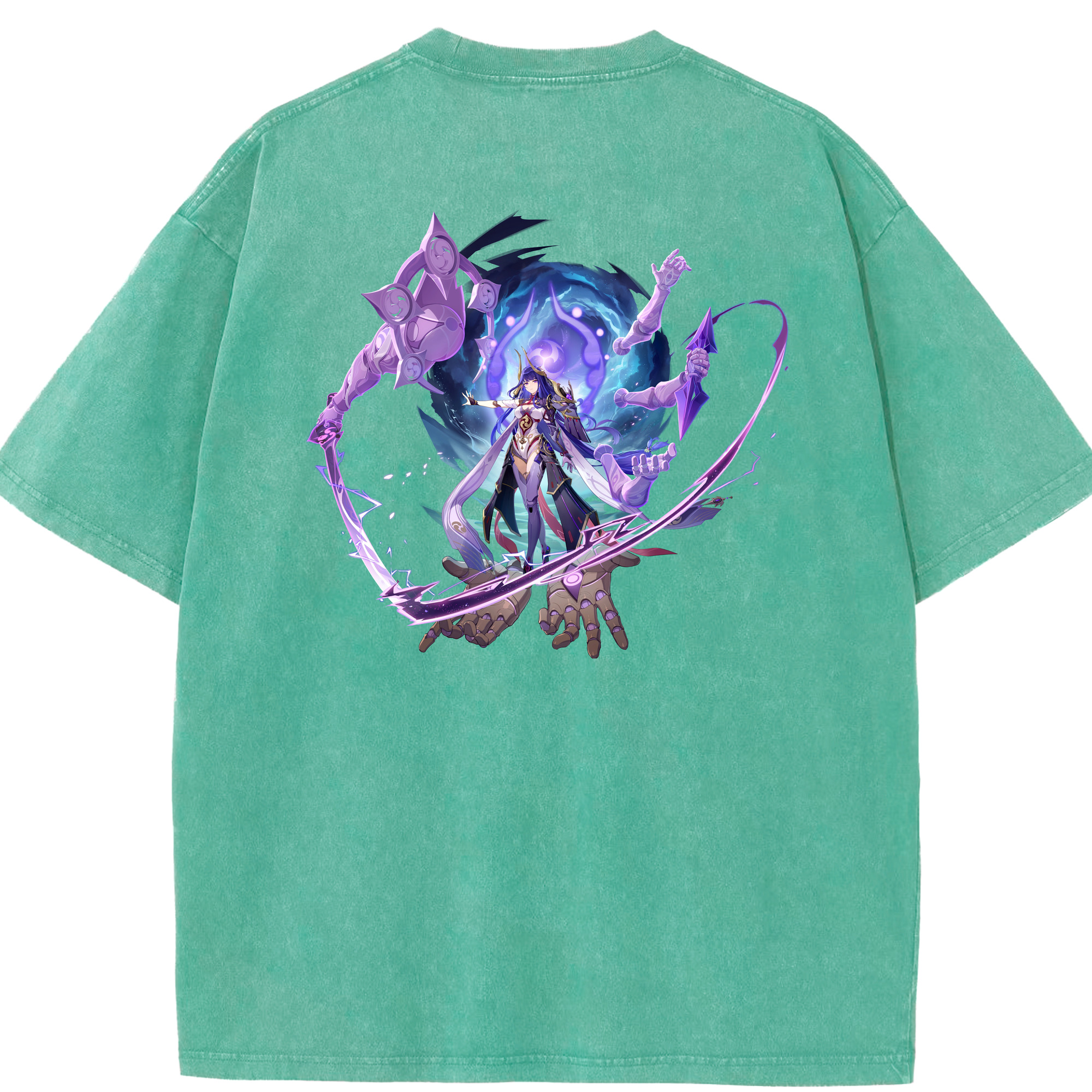 げんし神 雷電将軍 らいでんしょうぐん genshin Raiden Shogun 綿100% ヴィンテージ風 半袖Tシャツ（背面プリント）